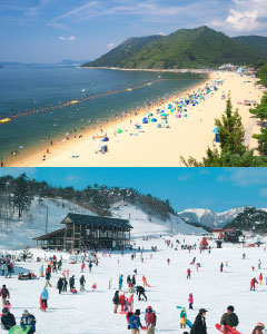 渋川海水浴場と恩原高原スキー場